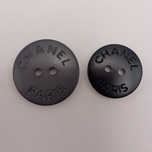 Chanel Buttons Black Gray 2-Hole 19mm Logo Engraved 2pc Set Replacement Round